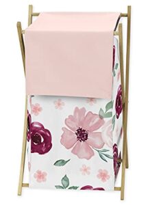 sweet jojo designs burgundy watercolor floral baby kid clothes laundry hamper - blush pink, maroon, wine, rose, green and white shabby chic flower farmhouse