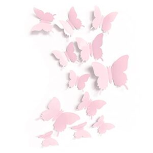 cute pink butterfly wall decor 24 pcs, girls room wall decals, danish pastel aesthetic butterflies stickers for nursery decorations, baby toddler room decor for girls