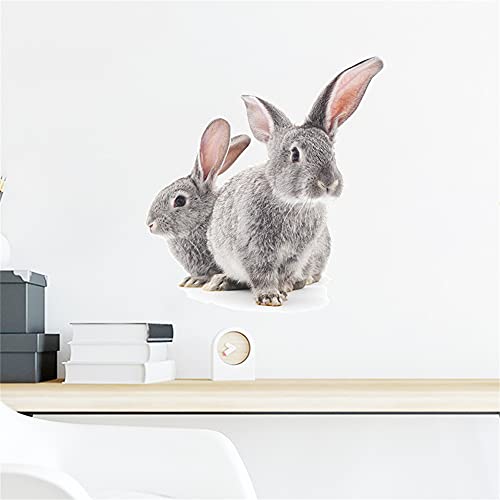 ROFARSO Lifelike Lovely Cute Two Bunnies Rabbits Animal 3D Wall Stickers Removable Wall Decals Art Decorations Decor for Nursery Baby Bedroom Playroom Living Room Murals