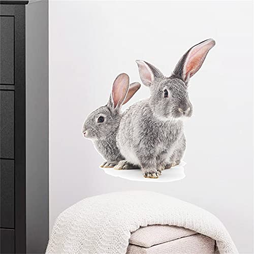 ROFARSO Lifelike Lovely Cute Two Bunnies Rabbits Animal 3D Wall Stickers Removable Wall Decals Art Decorations Decor for Nursery Baby Bedroom Playroom Living Room Murals