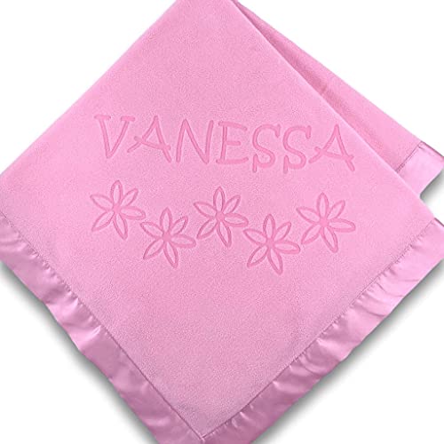 Custom Catch Personalized Girl Pink Baby Blanket Gift with Flower, Ladybug, Bee or Butterfly