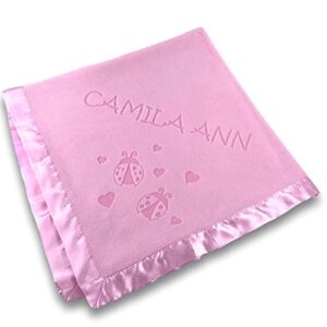 Custom Catch Personalized Girl Pink Baby Blanket Gift with Flower, Ladybug, Bee or Butterfly