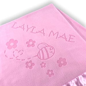 Custom Catch Personalized Girl Pink Baby Blanket Gift with Flower, Ladybug, Bee or Butterfly