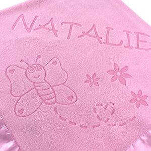 Custom Catch Personalized Girl Pink Baby Blanket Gift with Flower, Ladybug, Bee or Butterfly