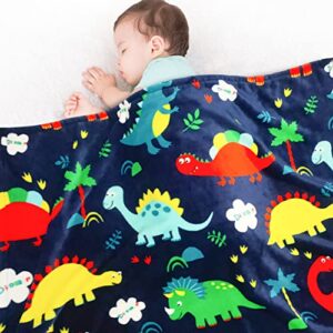 lukeight dinosaur baby blanket for boys and girls, soft warm cozy fleece toddler dinosaur blanket, small lightweight baby blanket for crib, stroller, travel and bed- 40x30 inches