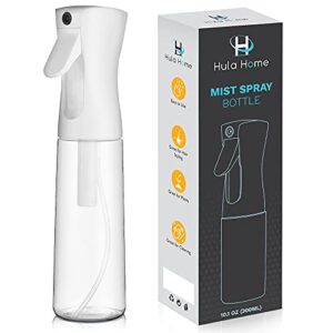 hula home continuous spray bottle (10.1oz/300ml) empty ultra fine plastic water mist sprayer – for hairstyling, cleaning, salons, plants, essential oil scents & more - white