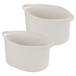 uxcell storage basket bin set 2 pack, foldable woven storage basket sturdy cotton rode container collapsible organizer with handles for home bedroom office closet storage white