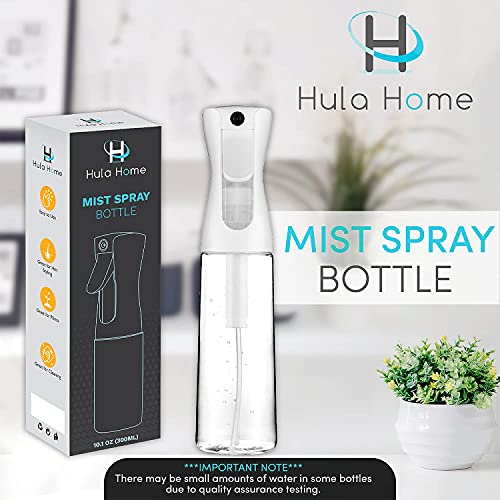 Hula Home Continuous Spray Bottle (10.1oz/300ml) Empty Ultra Fine Plastic Water Mist Sprayer – For Hairstyling, Cleaning, Salons, Plants, Essential Oil Scents & More - White