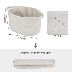 uxcell Storage Basket Bin Set 2 Pack, Foldable Woven Storage Basket Sturdy Cotton Rode Container Collapsible Organizer with Handles for Home Bedroom Office Closet Storage White