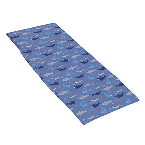 Everything Kids Shark, Fish, Ocean Blue & Grey Preschool Nap Pad Sheet, Blue, Grey, Navy,