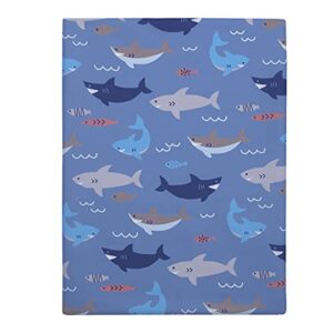 Everything Kids Shark, Fish, Ocean Blue & Grey Preschool Nap Pad Sheet, Blue, Grey, Navy,