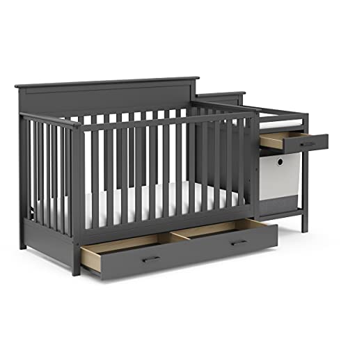 Storkcraft Arizona 4-in-1 Convertible Crib and Changer (Gray) – Crib and Changing Table Combo with Drawer, Converts to Toddler Bed, Daybed and Full-Size Bed, Storage Drawer