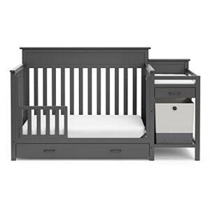 Storkcraft Arizona 4-in-1 Convertible Crib and Changer (Gray) – Crib and Changing Table Combo with Drawer, Converts to Toddler Bed, Daybed and Full-Size Bed, Storage Drawer