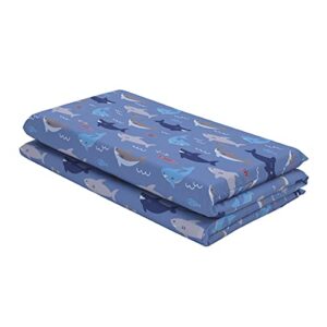 Everything Kids Shark, Fish, Ocean Blue & Grey Preschool Nap Pad Sheet, Blue, Grey, Navy,