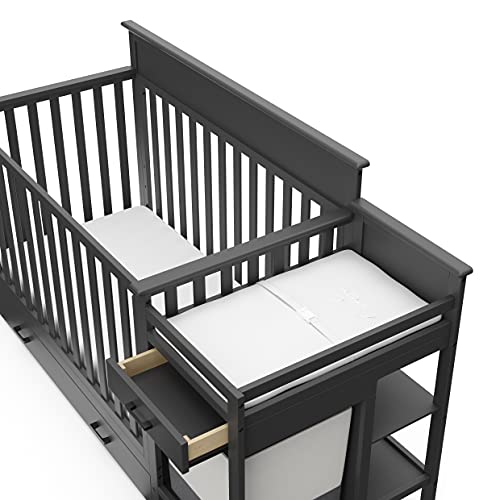 Storkcraft Arizona 4-in-1 Convertible Crib and Changer (Gray) – Crib and Changing Table Combo with Drawer, Converts to Toddler Bed, Daybed and Full-Size Bed, Storage Drawer