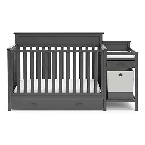 Storkcraft Arizona 4-in-1 Convertible Crib and Changer (Gray) – Crib and Changing Table Combo with Drawer, Converts to Toddler Bed, Daybed and Full-Size Bed, Storage Drawer