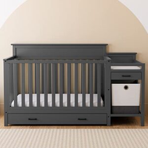 Storkcraft Arizona 4-in-1 Convertible Crib and Changer (Gray) – Crib and Changing Table Combo with Drawer, Converts to Toddler Bed, Daybed and Full-Size Bed, Storage Drawer