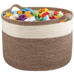 xxl cotton rope basket – 22”w x 14”h – off-white and brown - extra large multipurpose blanket storage basket organizer – ideal for baby nursery, toys, towels, laundry bin