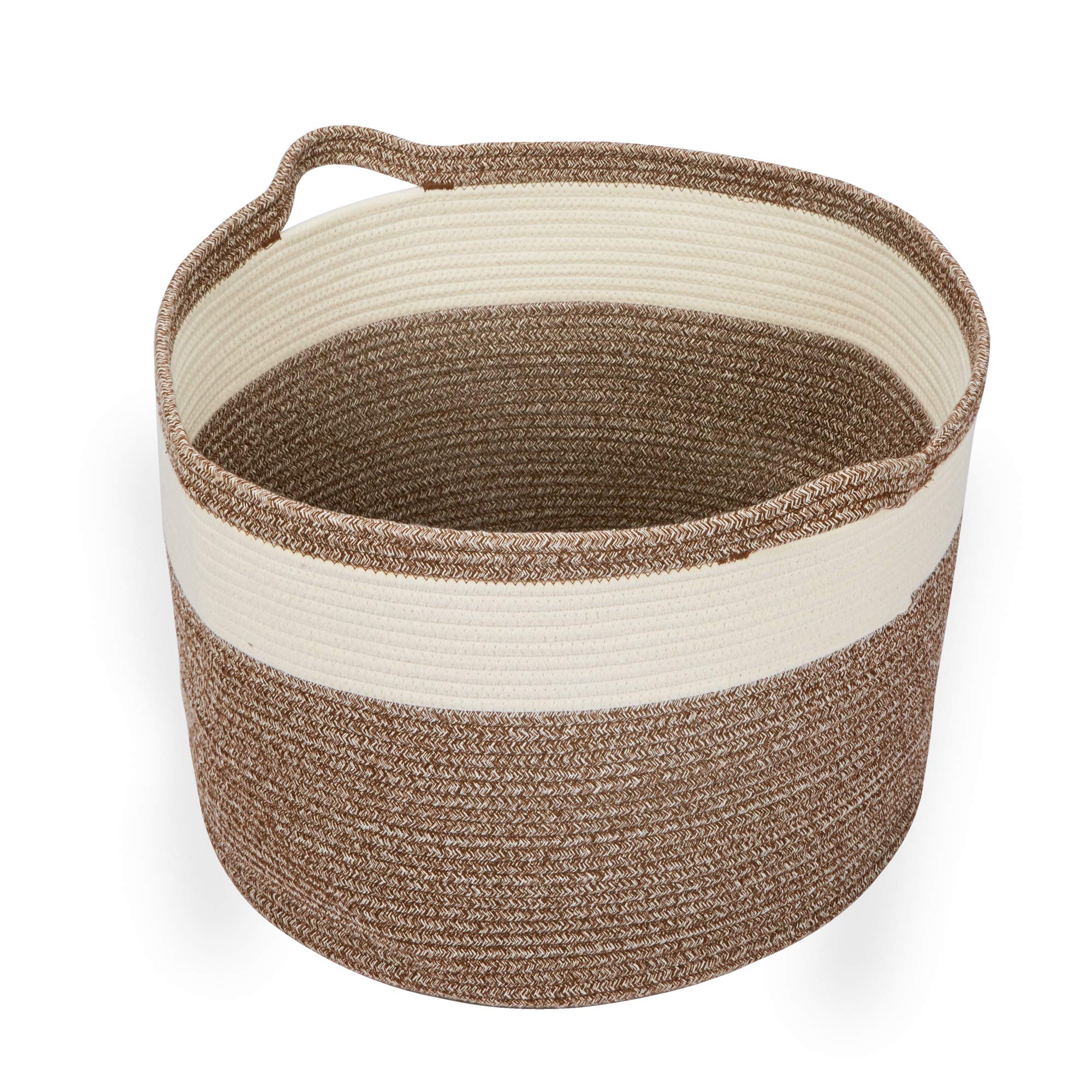 XXL Cotton Rope Basket – 22”W x 14”H – Off-White and Brown - Extra Large Multipurpose Blanket Storage Basket Organizer – Ideal for Baby Nursery, Toys, Towels, Laundry Bin