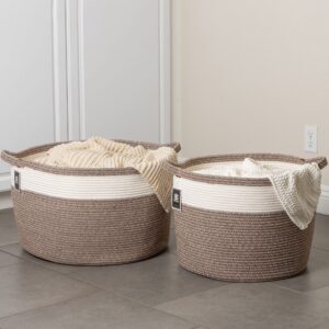 XXL Cotton Rope Basket – 22”W x 14”H – Off-White and Brown - Extra Large Multipurpose Blanket Storage Basket Organizer – Ideal for Baby Nursery, Toys, Towels, Laundry Bin