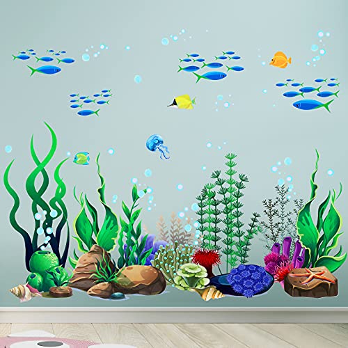 Under The Sea Wall Decals Coral Reef and Seaweed, Ocean Wall Decals Stickers, Undersea Decor Stickers, Underwater Sea Wall Stickers for Toddler Baby Nursery Living Room Office (Classic Style)