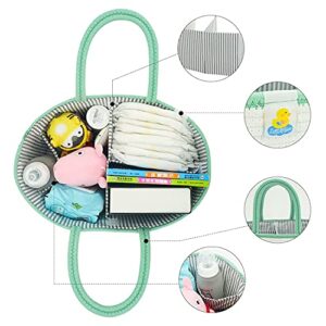 LittleXplorer Baby Diaper Caddy Organizer - 3 Pockets for Nursery Items - Portable Diaper Storage Tote Bag for Changing Table and Car - Boy Girl Travelling Caddy - Rope Design 100% Cotton (Turquoise)