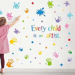 Wall Stickers Decals Multicolor Paint Decals Splatter Splotches Dots and Handprint Inspirational Quotes Sticker for Art Room Kids Living Bedroom Nursery Classroom Decor