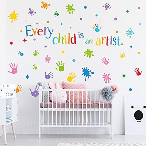 Wall Stickers Decals Multicolor Paint Decals Splatter Splotches Dots and Handprint Inspirational Quotes Sticker for Art Room Kids Living Bedroom Nursery Classroom Decor