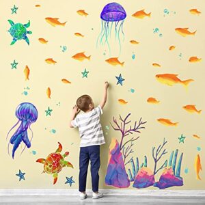 Glow in The Dark Sea Wall Decals, EsLuker.ly Ocean Theme Fluorescent Stickers Luminous Fish Turtle Jellyfish Wall Decor Underwater Sea World Wall Art for Kids Bedroom Nursery Decoration (Coral)