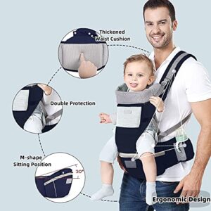 YSSKTC Baby Carrier Ergonomic Infant Carrier with Hip Seat Kangaroo Bag Soft Baby Carrier Newborn to Toddler 7-45lbs Front and Back Baby Holder Carrier for Men Dad Mom (Blue)