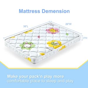 Pack and Play Mattress Topper Fits for Graco & Baby Trend &Pamo Babe Playard, Breathable and Soft Pack N Play Mattresses Pad 38" x 26", Foam Baby Playpen Mattresses, Firmness Playard Mattress