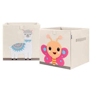 clcrobd foldable animal cube storage bins fabric toy box/chest/organizer for kids nursery, 13 inch (llama + butterfly)