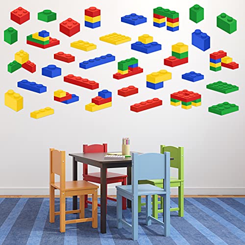 Builders Blocks Wall Sticker Bricks Wall Decal Peel and Stick Building Blocks Wall Decals 4 Colors Bricks Decals for Kids Baby Living Room Nursery Bedroom Classroom Decorations, 3 Sheets