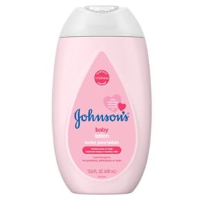 johnson's moisturizing mild pink baby lotion with coconut oil for delicate baby skin, paraben-, phthalate- & dye-free, hypoallergenic & dermatologist-tested, baby skin care, 13.6 fl. oz
