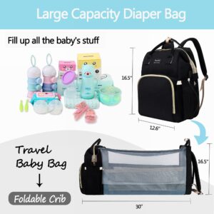 PaurFu Updated 8-in-1 Diaper Bag Backpack, Multifunctional Diaper Baby Bag for Mom Dad with Bassinet Bed,Changing Station,Soft Baby Pillow,Mosquito Net Sunshade and USB Charge Port etc.