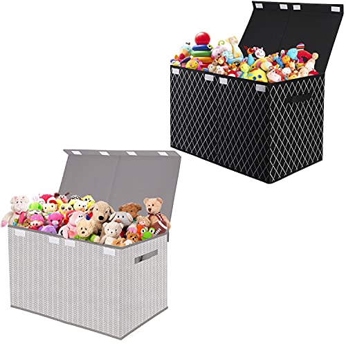 VERONLY Kids Toy Box Chest Storage with Lid Set of 2 - Collapsible Sturdy Toys Boxes Organizer Bins with Handles for Nursery,Playroom,Closet Home Organization