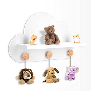 Floating Cloud Shelf for Kids Room or Cloud Decor with Wooden Knobs- Durable, Stylish & Easy Installation, for Kids Nursery & Bedroom Cloud Room Decor, White, 40x23x10 cm