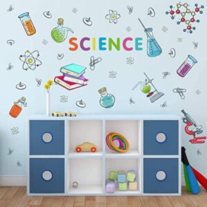 iarttop colorful student science laboratory wall decal, chemical apparatus test tube book microscope wall sticker, biology experiment science waterproof decals for classroom nursery wall decoration.