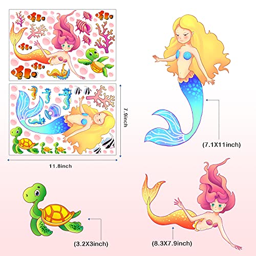 MESU Glow in The Dark Mermaid Wall Decals Sea Turtle Luminous Sticker Seahorse Ceiling Decor for Girls Room Nursery Mermaid