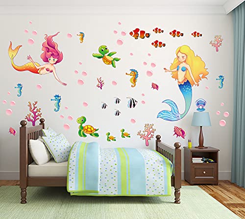 MESU Glow in The Dark Mermaid Wall Decals Sea Turtle Luminous Sticker Seahorse Ceiling Decor for Girls Room Nursery Mermaid