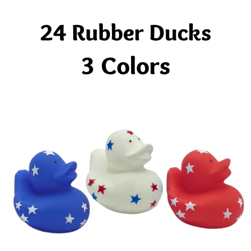 4E's Novelty Patriotic Rubber Ducks (24 Pack) Bulk 2" - 4th of July Party Favors, Patriotic Party Supplies Gifts toys for Kids Adults Fourth of July, Jeep Ducking