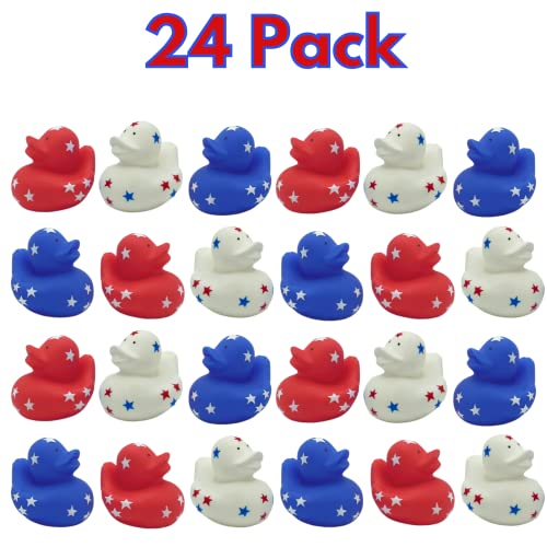 4E's Novelty Patriotic Rubber Ducks (24 Pack) Bulk 2" - 4th of July Party Favors, Patriotic Party Supplies Gifts toys for Kids Adults Fourth of July, Jeep Ducking