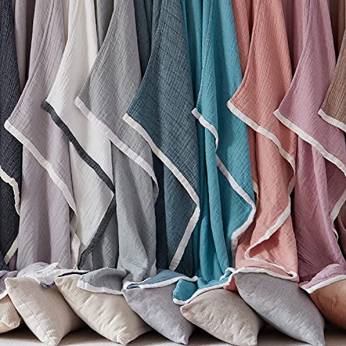 SE SOFTEXLY Cotton Blanket, 4-Layer Soft Muslin Throw Blanket for Couch Bed, Breathable Gauze Blanket for All Season, Lightweight Muslin Blankets for Adults Blanket(60"x80",Vintage Blue)