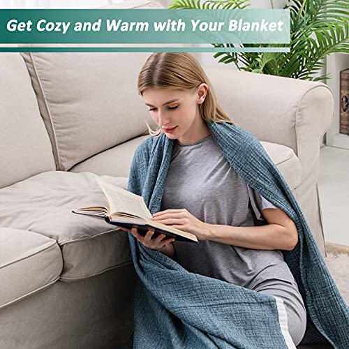 SE SOFTEXLY Cotton Blanket, 4-Layer Soft Muslin Throw Blanket for Couch Bed, Breathable Gauze Blanket for All Season, Lightweight Muslin Blankets for Adults Blanket(60"x80",Vintage Blue)