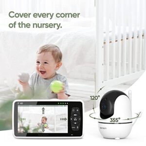 bonoch Baby Monitor with Camera and Audio, 5" 720P HD Video Baby Monitor No WiFi, Hack Proof, Remote Zoom/Pan/Tilt, 4000mAh Battery, VOX Mode, Auto Night Vision, 8 Lullabies