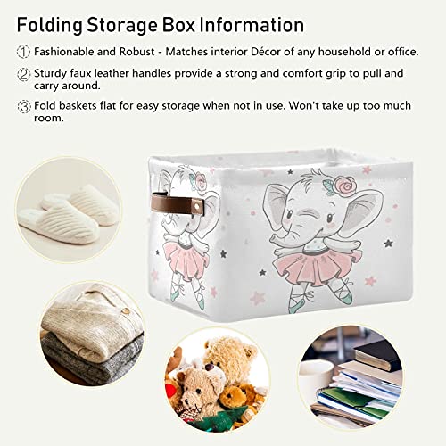 MNSRUU Storage Basket Dancing Ballet Elephant Collapsible Organizer Basket with PU Handles, Waterproof Nursery Laundry Basket，1 Pack