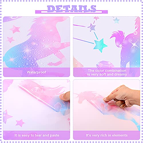 4 Sheets of Unicorn Peel and Stick Wall Decal Glitter Unicorn and Fairy Wall Stickers Cartoon Wall Decals Removable DIY for Bedroom Playroom Living Room Decor, Unicorn and Fairy