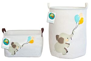 kazulo elephant 2 pack set kids laundry basket, toy box, storage for nursery, for boys and girls, baby laundry hamper for bedroom, and bathroom decor (elephant and balloons bundle)