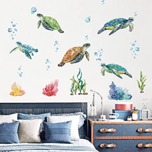 decalmile Sea Turtles Wall Stickers Under The Sea Coral Seaweed Wall Decals Bedroom Bathroom Baby Nursery Wall Decor