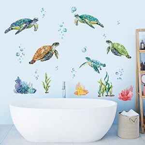 decalmile Sea Turtles Wall Stickers Under The Sea Coral Seaweed Wall Decals Bedroom Bathroom Baby Nursery Wall Decor